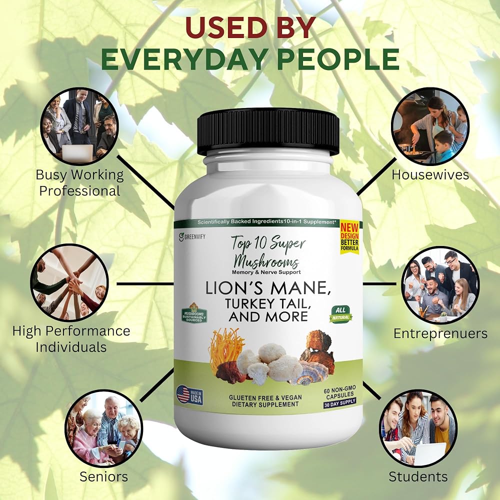 GREENVIFY Lion's Mane Mushroom Cognition Capsules - 60 Capsules - image 5