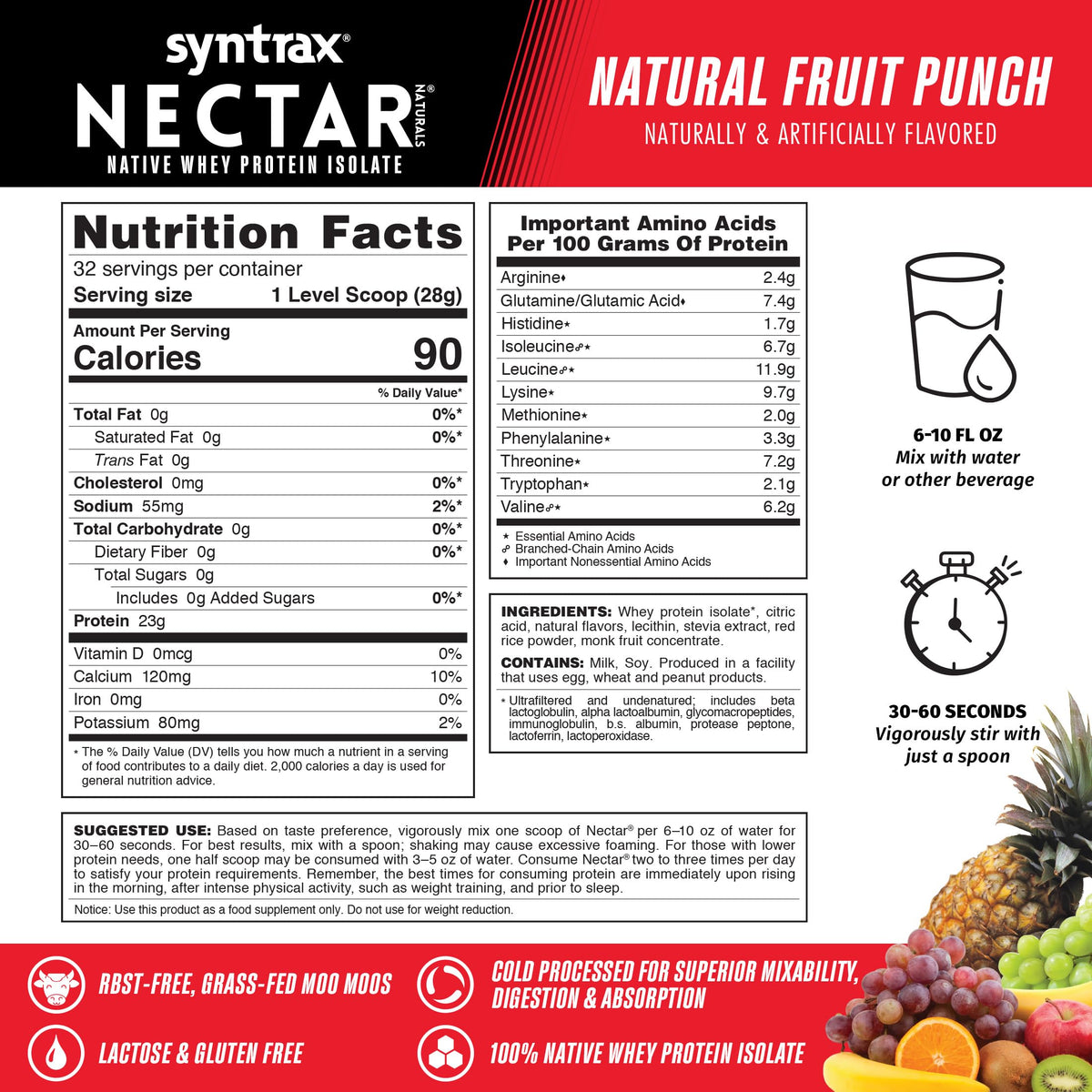 Syntrax Nectar Naturals Whey Protein Isolate Natural Fruit Punch - 2 lbs - image 3