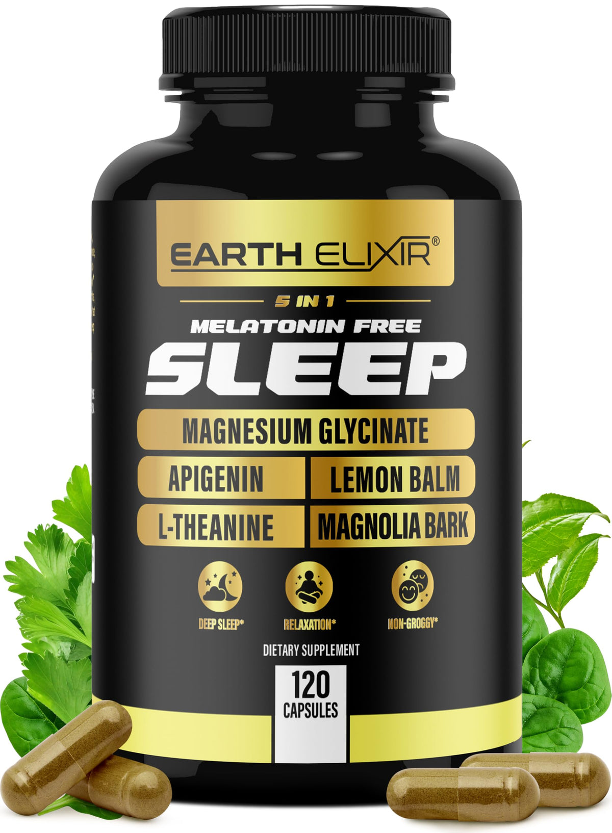 Earth Elixir 5-in-1 Melatonin Free Sleep Aid - 120 Capsules