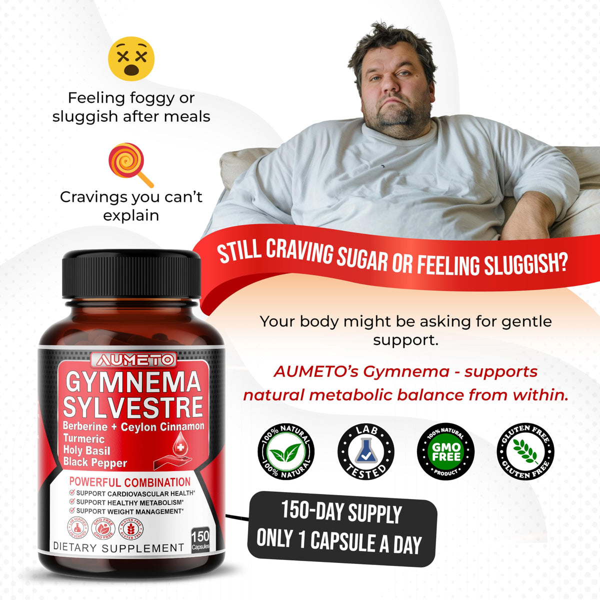 Aumeto Gymnema Sylvestre 6-in-1 with Berberine & Cinnamon - 150 Capsules - image 2