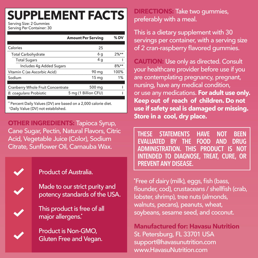 Havasu Nutrition Cranberry Probiotic Gummies Bladder Support - 60 Gummies - image 2