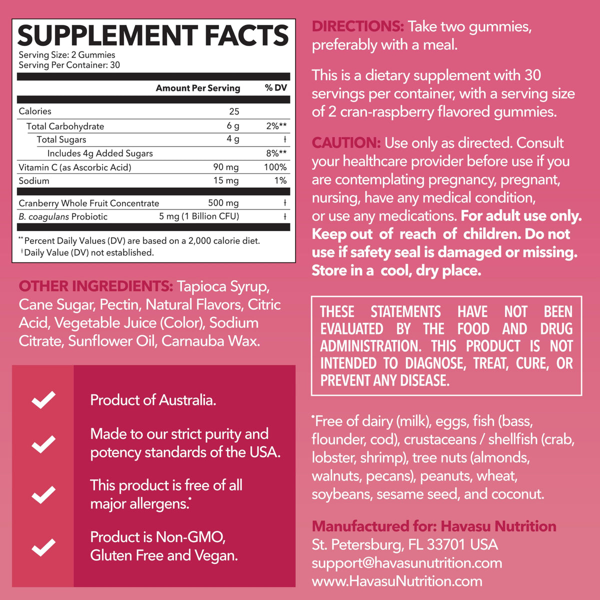 Havasu Nutrition Cranberry Probiotic Gummies Bladder Support - 60 Gummies - image 2