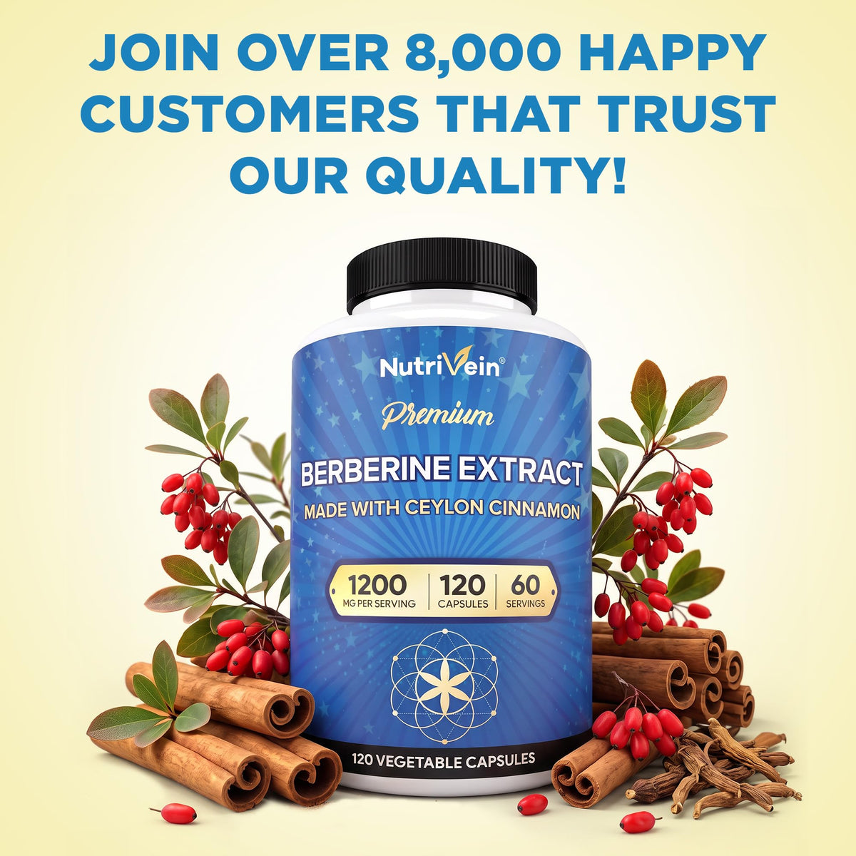 Nutrivein Berberine HCL 1200 mg - 120 Capsules - image 7