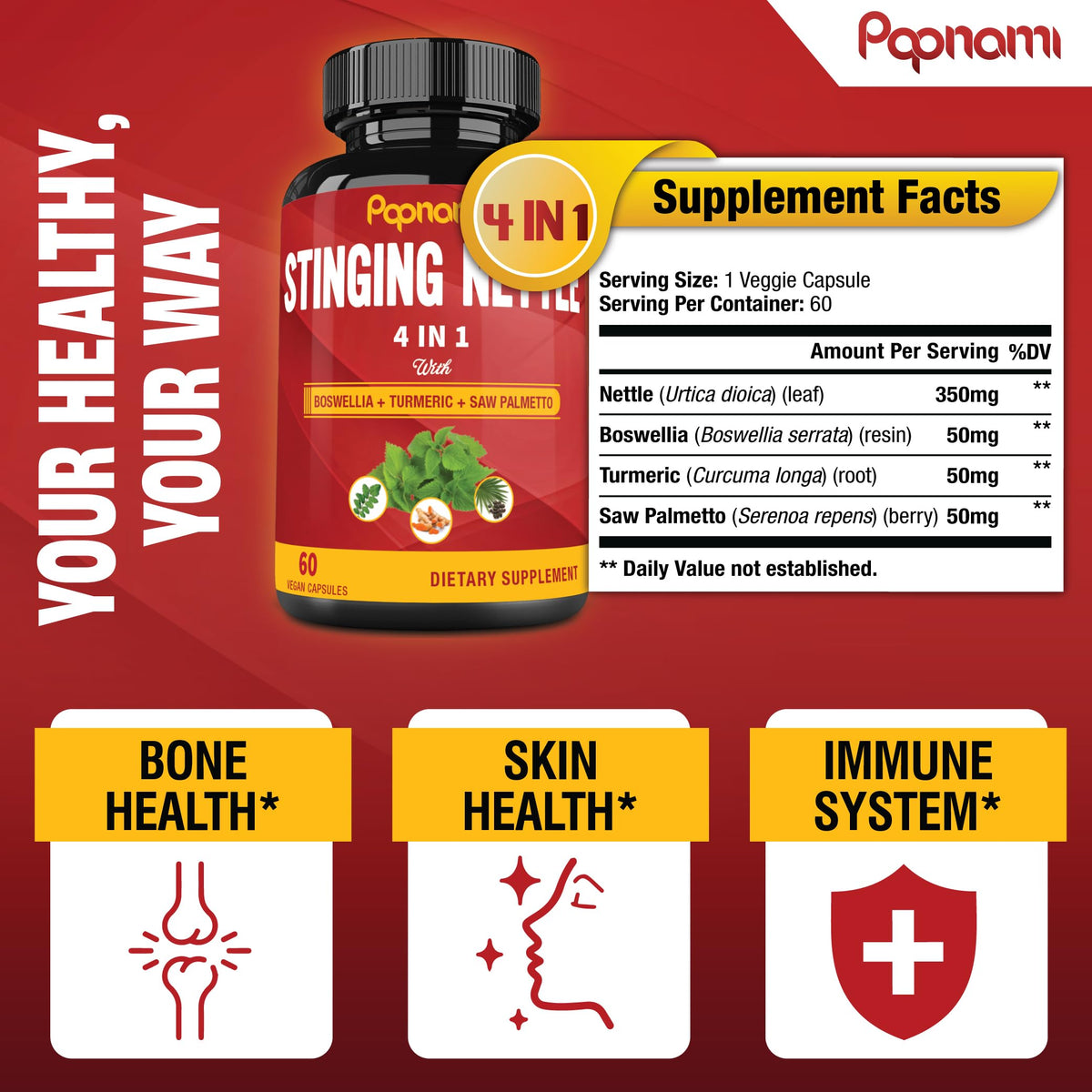 Papnami Stinging Nettle Extract Capsules with Boswellia & Turmeric - 60 Capsules - image 3