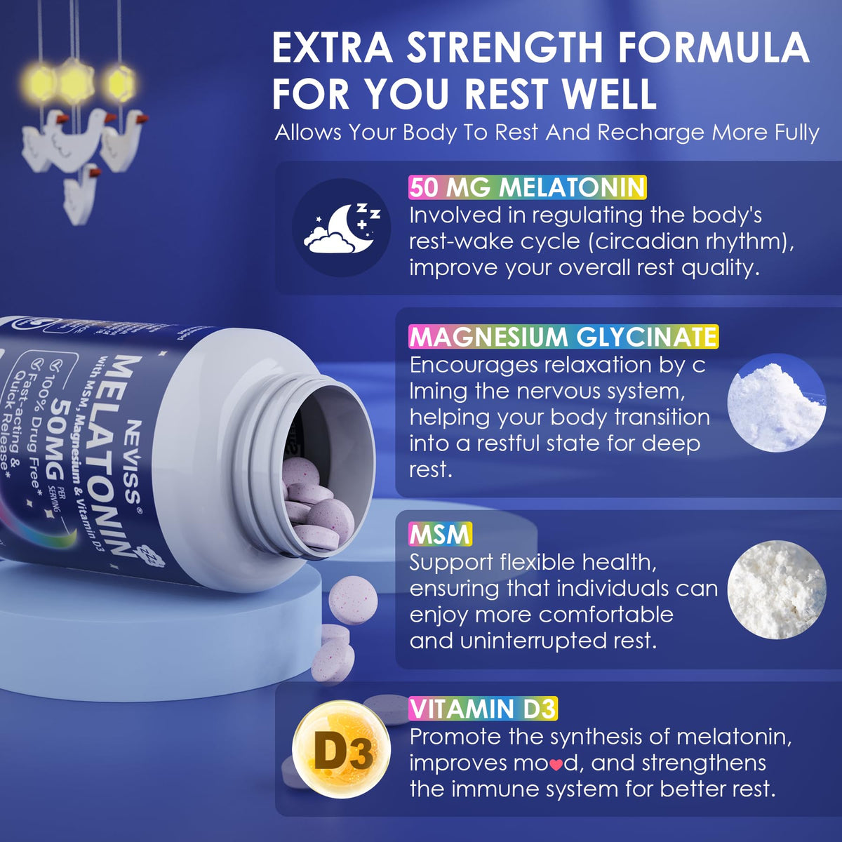 NEVISS Melatonin 50 mg for Adults - Fast Dissolve & Chewable Extra