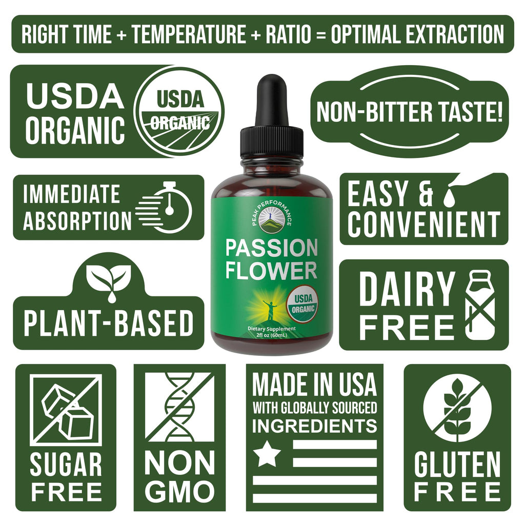 Peak Performance USDA Organic Passion Flower Extract Liquid Drops - 2 Fl Oz - image 7