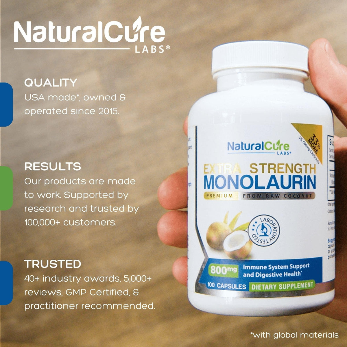 Natural Cure Labs Extra Strength Monolaurin 800mg - 100 Capsules - image 2