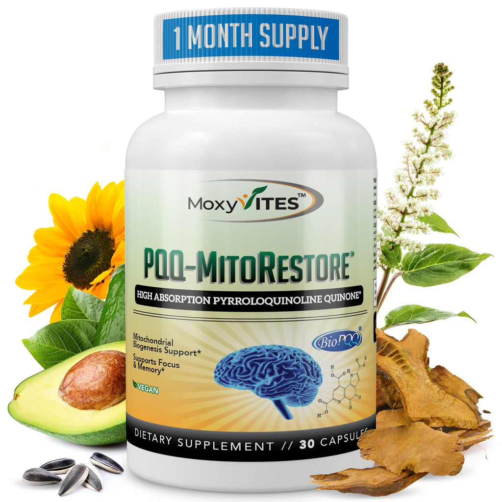 MoxyVites PQQ MitoRestore Brain Supplement for Memory - 30 Vegan Capsules