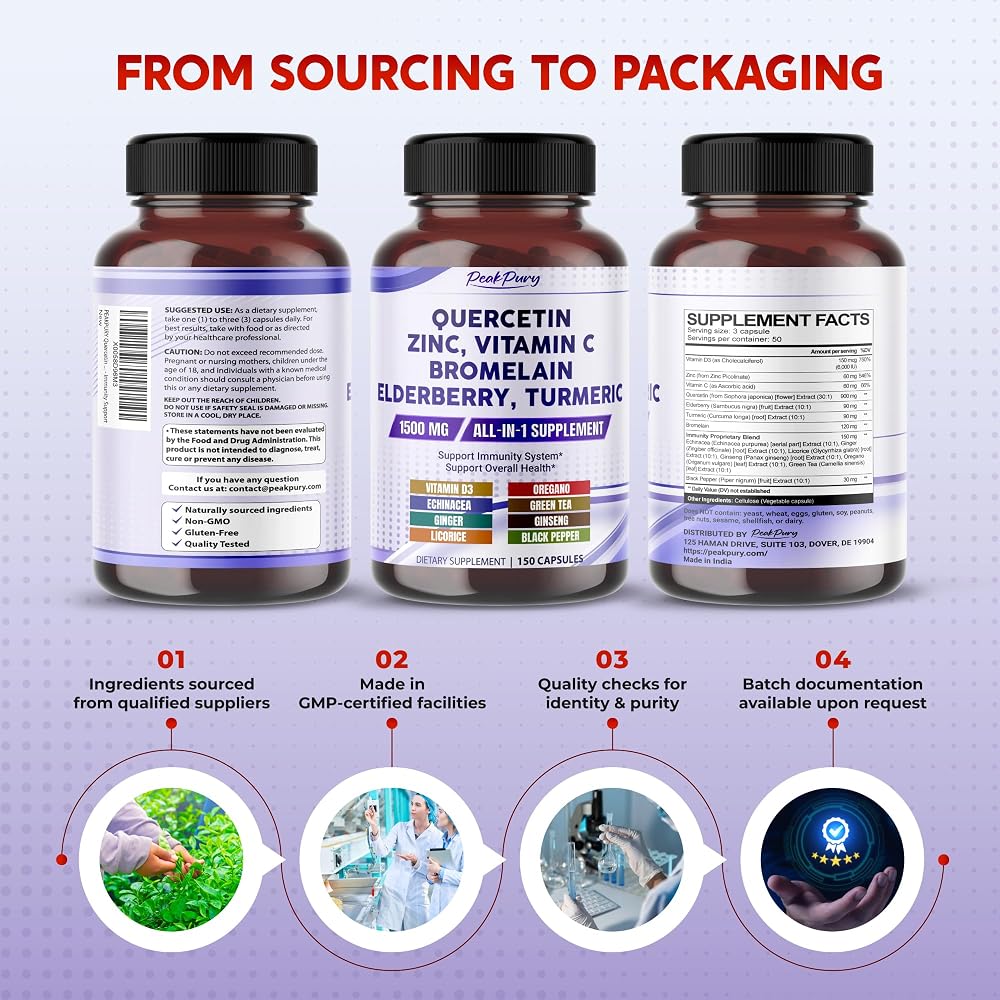 PeakPury Quercetin 14-in-1 Formula with Zinc & Elderberry - 150 Capsules - image 9