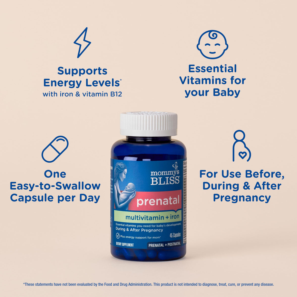 Mommy's Bliss Prenatal Multivitamin with Iron & Folic Acid - 45 Capsules - image 2