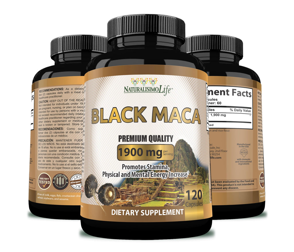 NaturalisimoLife Organic Black Maca 1,900 mg Natural Energy - 120 Capsules - image 4