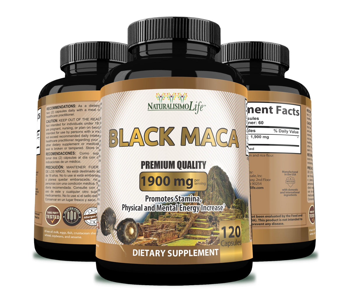 NaturalisimoLife Organic Black Maca 1,900 mg Natural Energy - 120 Capsules - image 4