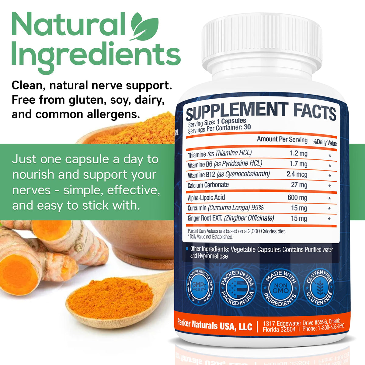 Parker Naturals Alpha Lipoic Acid 600mg Nerve Support - 30 Capsules - image 2