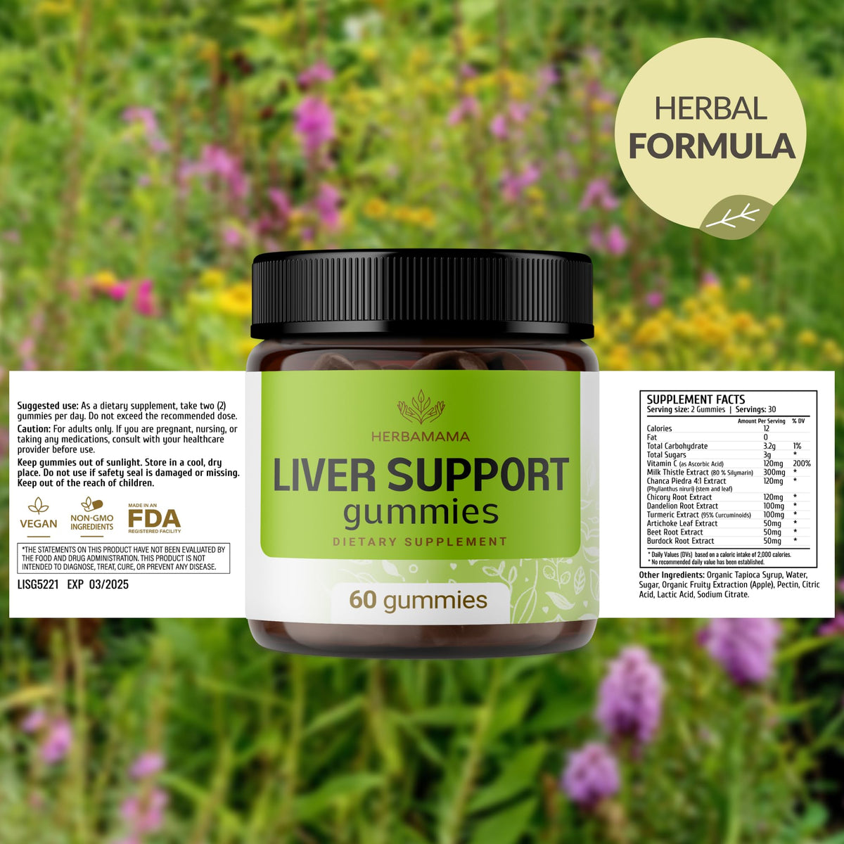 HERBAMAMA Liver Support Gummies Herbal Complex - 60 Gummies - image 7