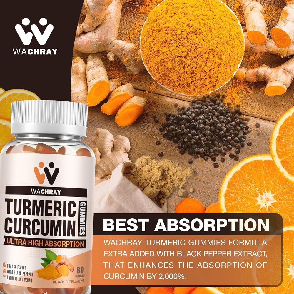 WACHRAY Turmeric Curcumin Gummies with Ginger & Black Pepper - 160 Count - image 3