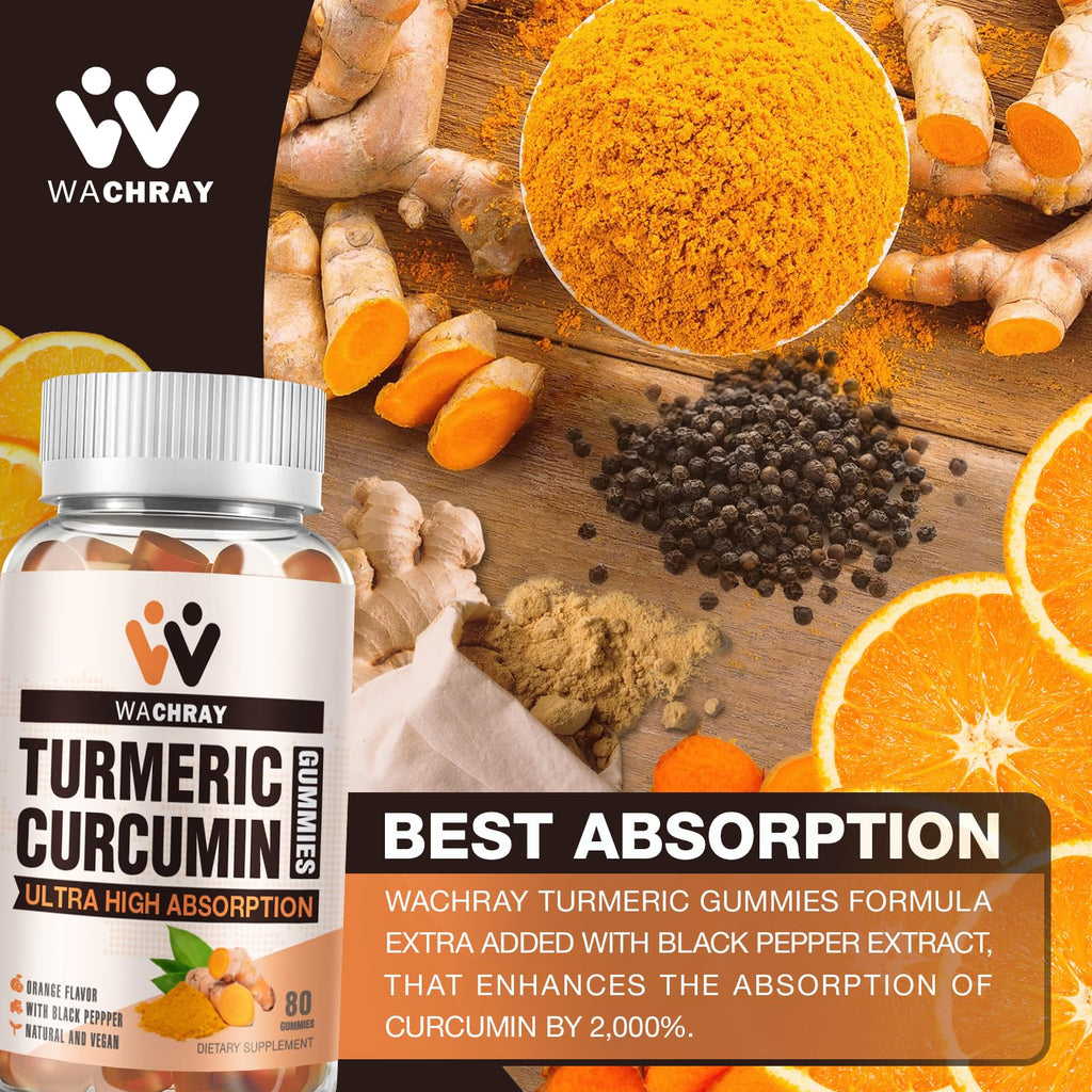 WACHRAY Turmeric Curcumin Gummies with Ginger & Black Pepper - 160 Count - image 3