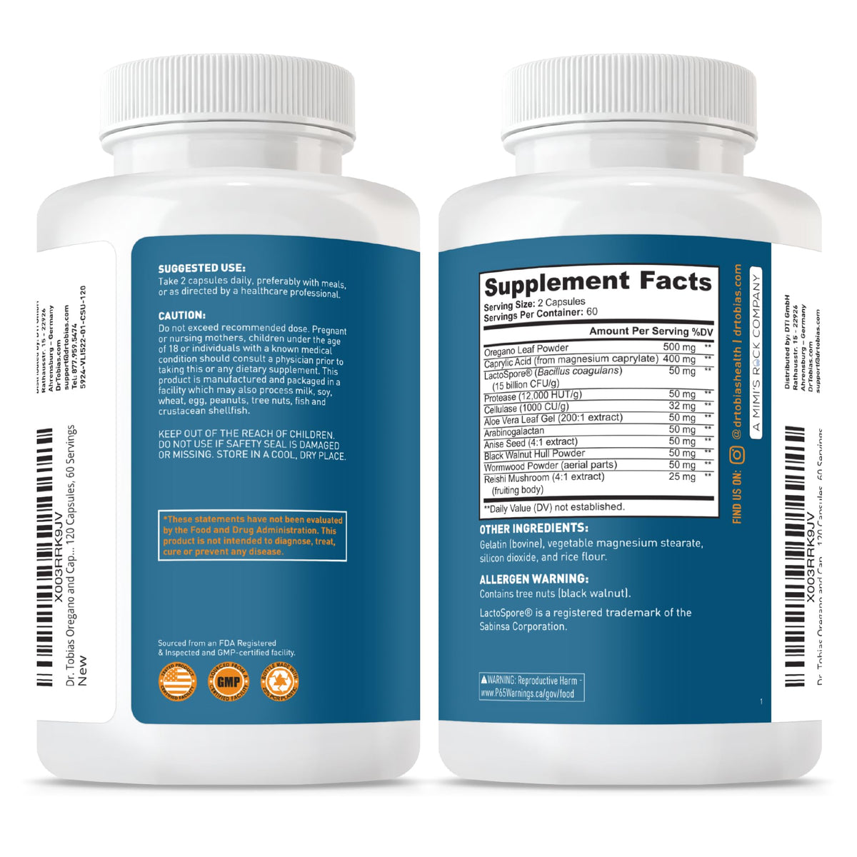 Dr. Tobias Dr.Tobias capsules oregano aprylic blend intestinal health