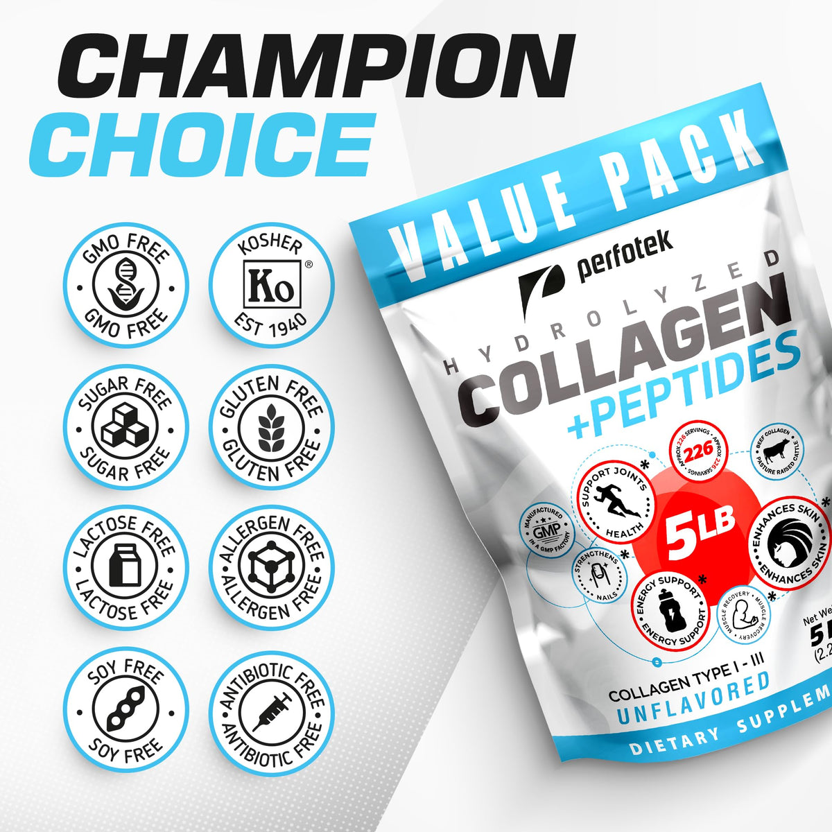 Perfotek Collagen Powder Types I & III Unflavored - 5 Lb - image 6