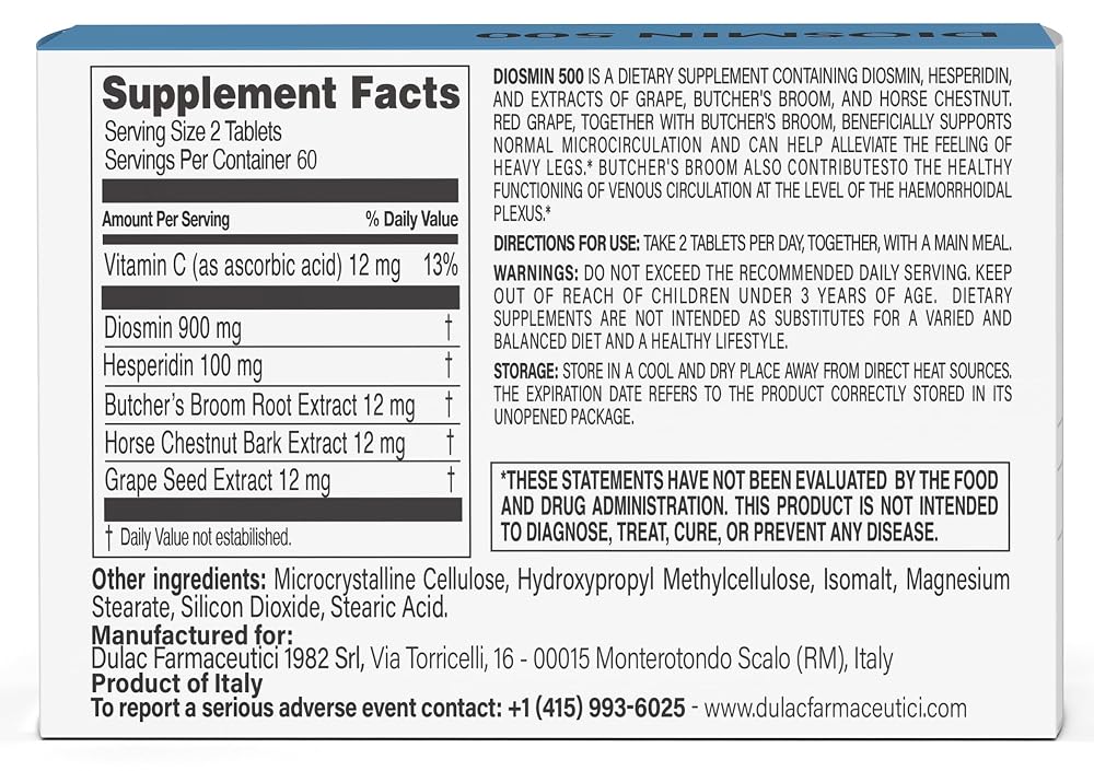 DULÀC Diosmin 500 Leg Circulation Support - 120 Tablets - image 2
