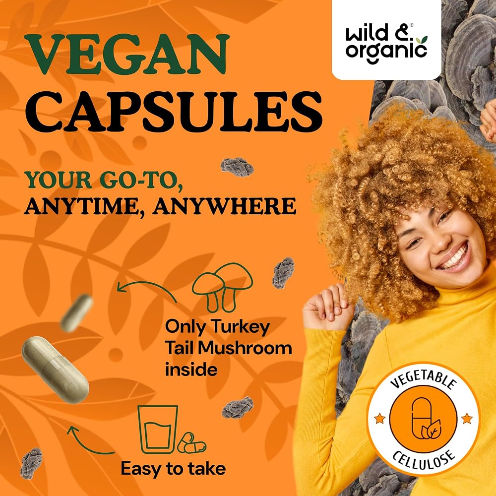 Wild & Organic Turkey Tail Mushroom Capsules 1000 mg - Immune Support