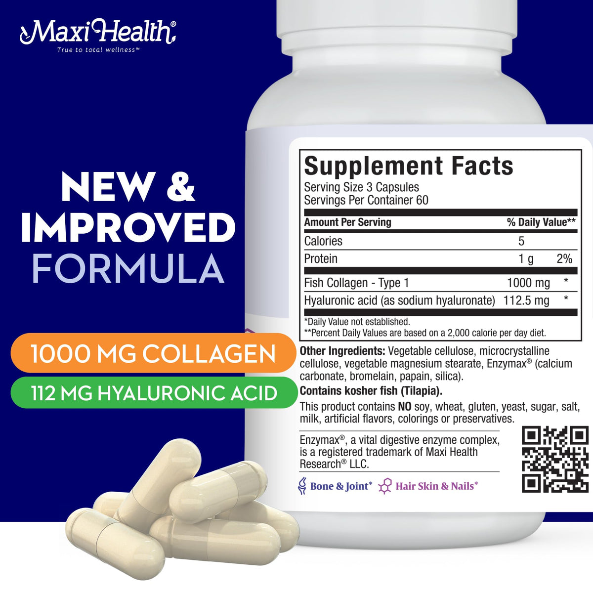 Maxi Health Marine Collagen 1000mg with Hyaluronic Acid - 180 Capsules - image 3