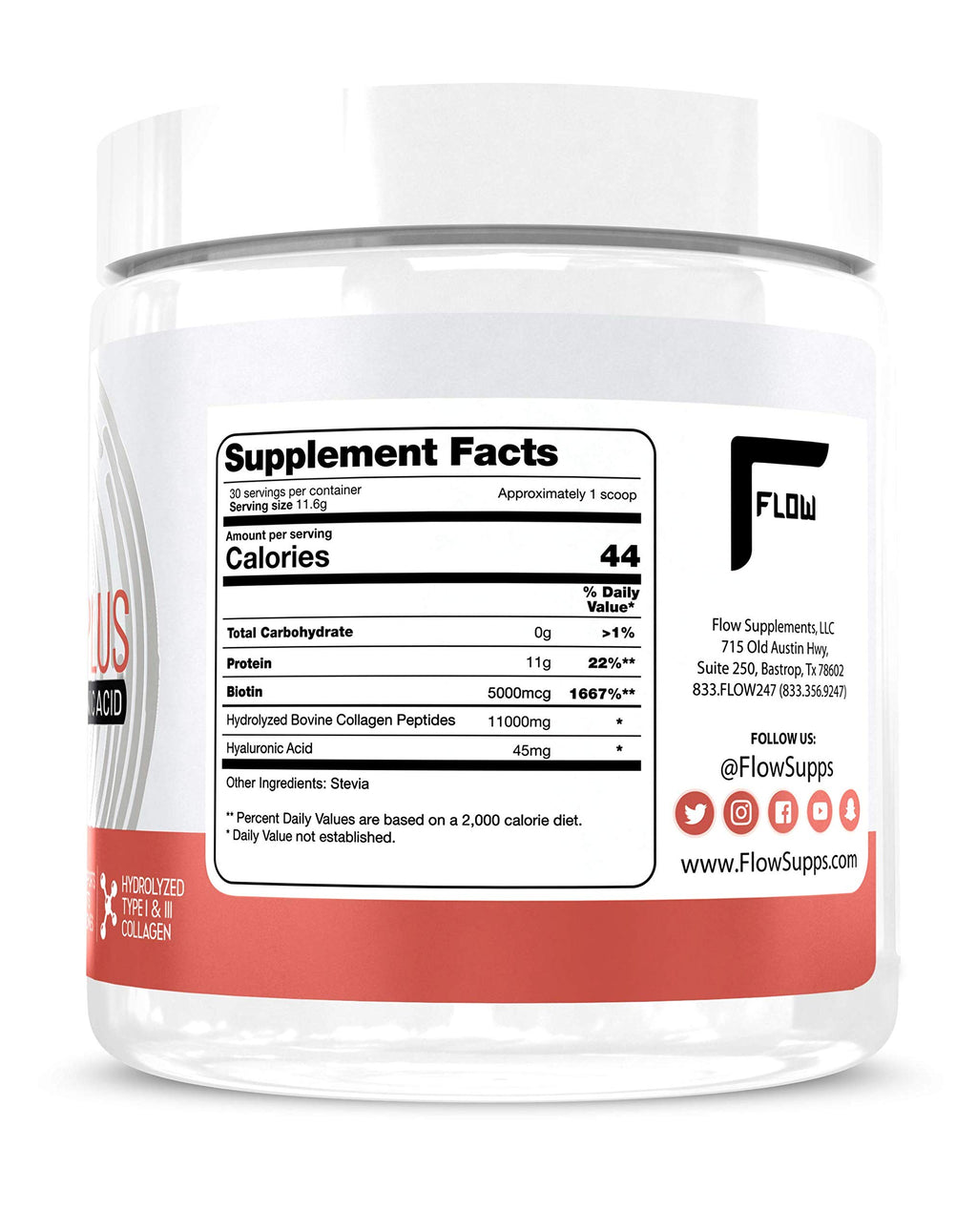 Flow Supps Collagen Peptides Protein Powder with Hyaluronic Acid & Biotin - 348g - image 3