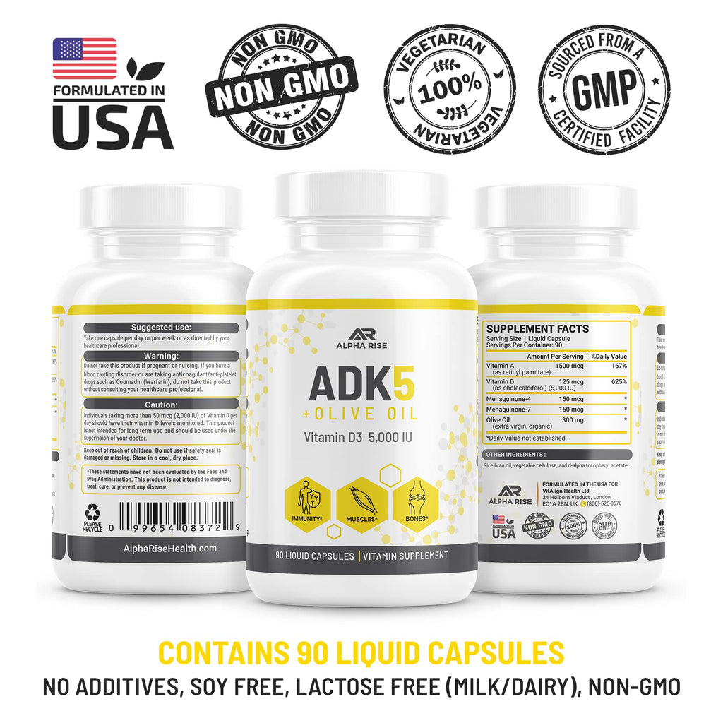 ALPHA RISE ADK 5 Vitamin Supplement with Olive Oil - 90 Capsules - image 5