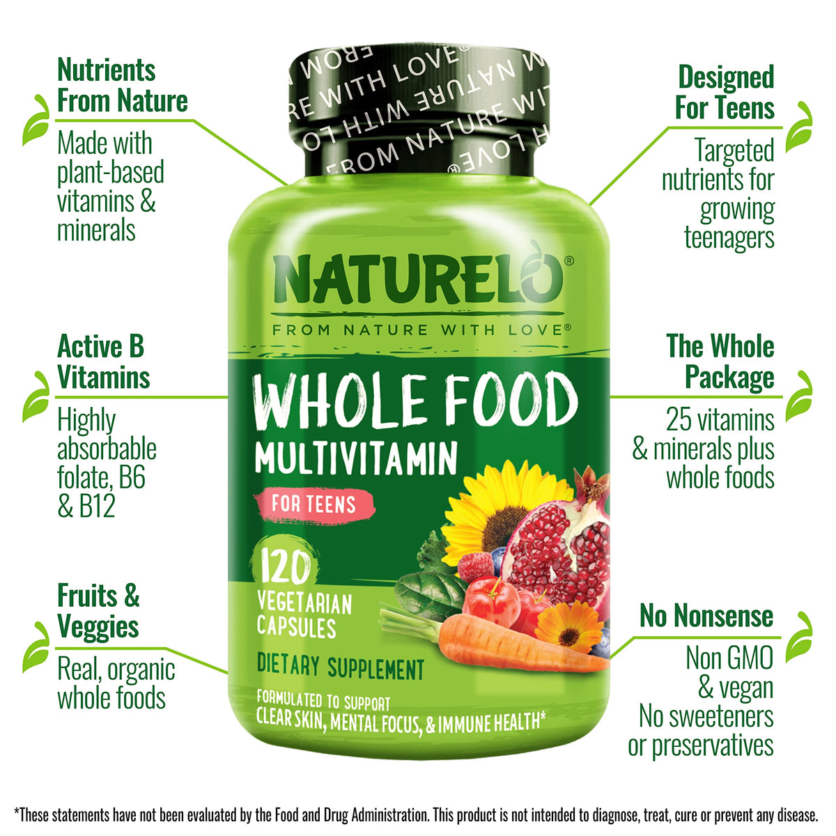 NATURELO Whole Food Multivitamin for Teens