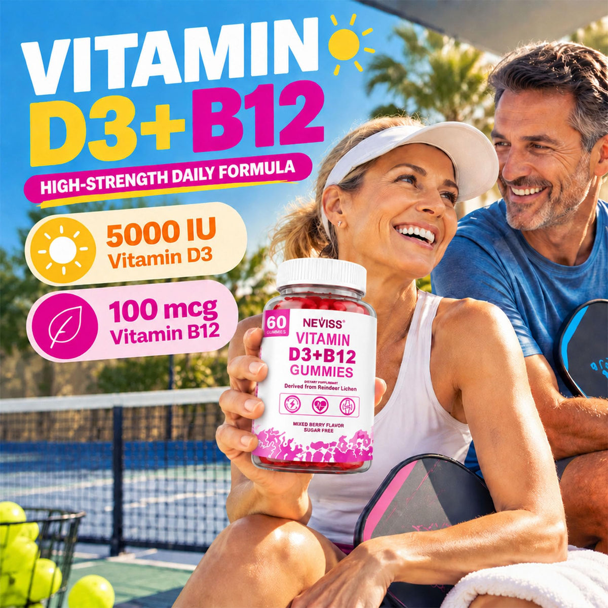 NEVISS Vegan Vitamin D3 5000 IU + B12 Gummies - 120 Count - image 3