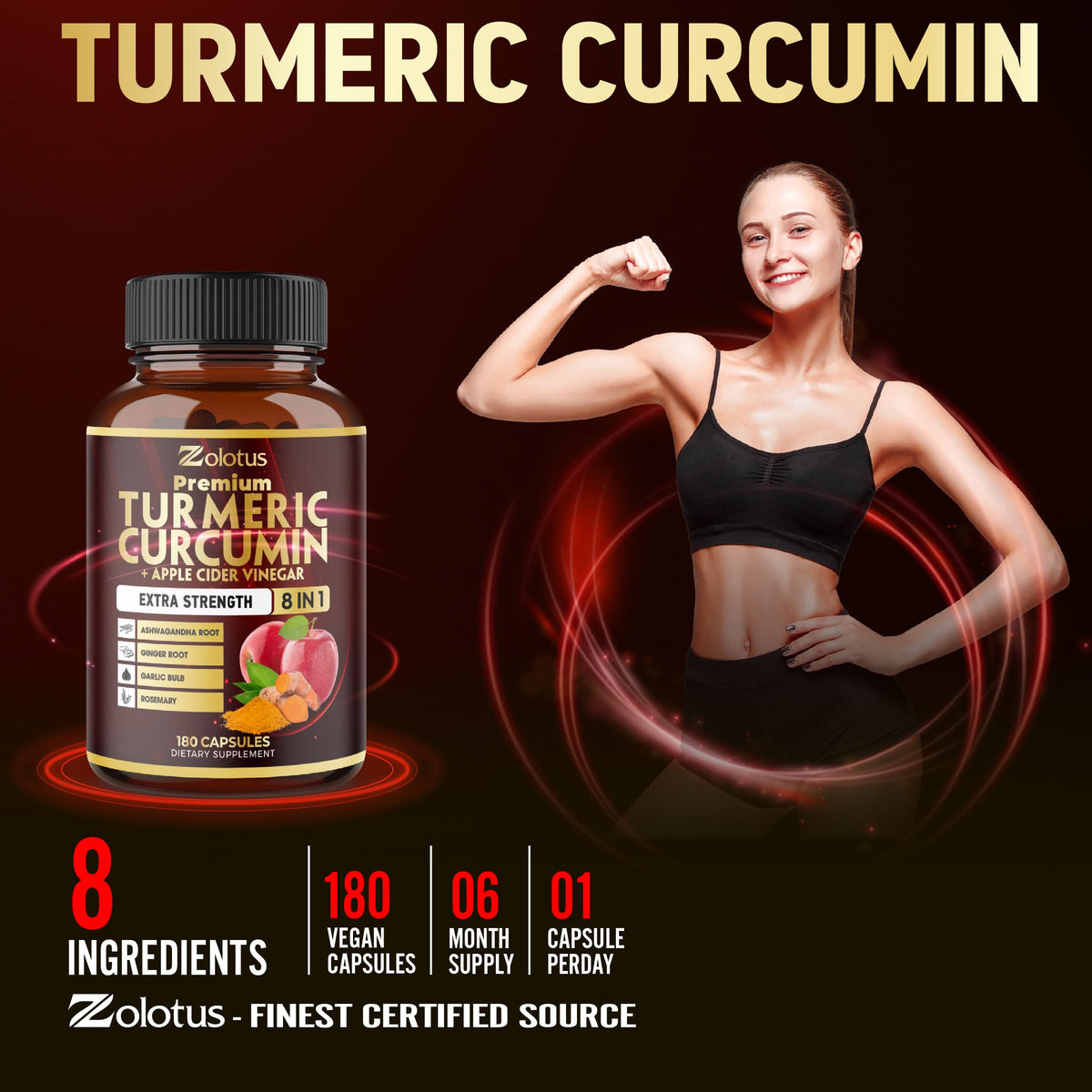 Zolotus Turmeric Apple Supplement - 2Pack 90 180 Capsules