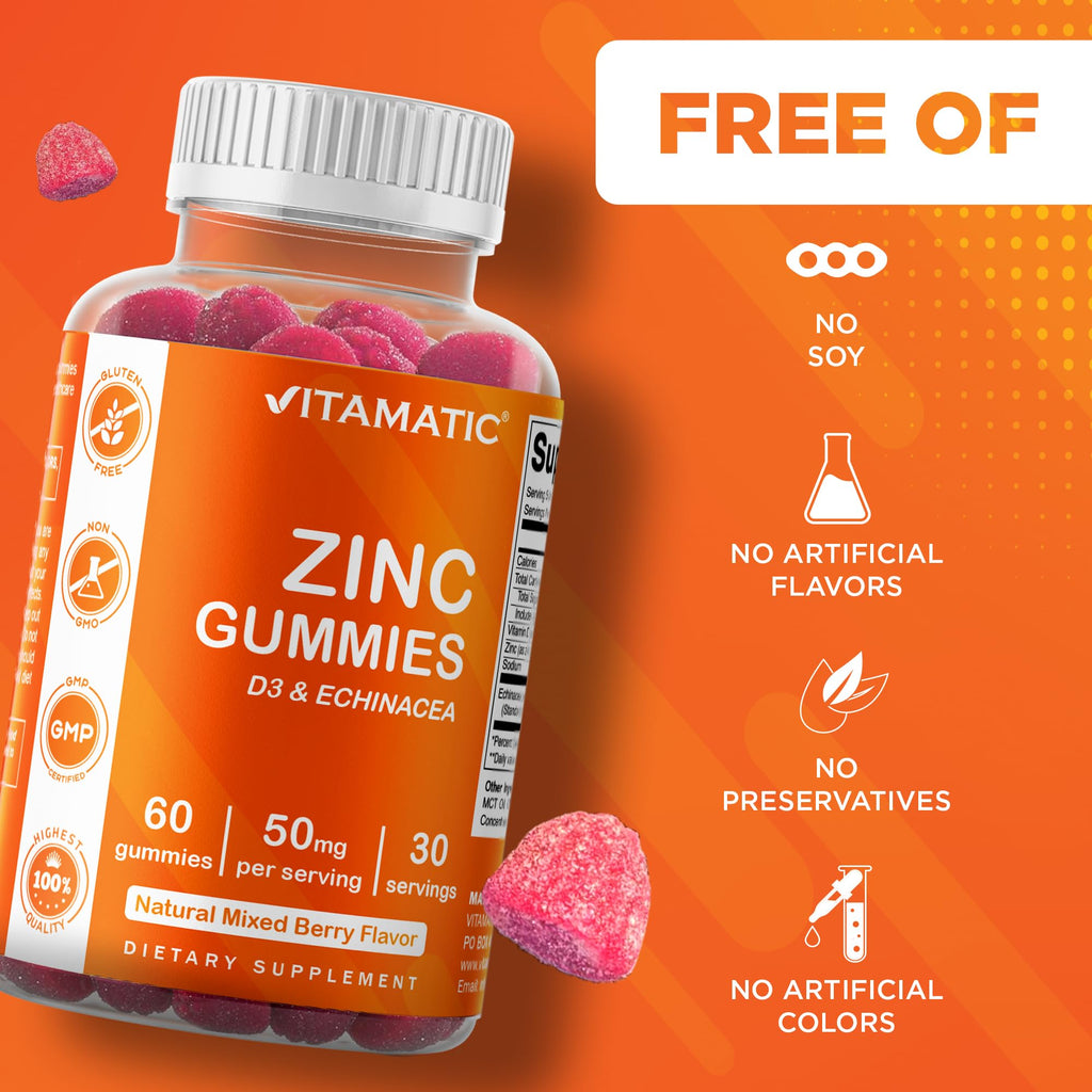 Vitamatic Zinc 50mg Gummies for Immune Support - 60 Vegan Gummies - image 4