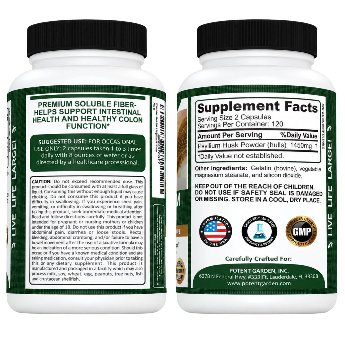 Potent Garden Psyllium Husk Capsules Soluble Fiber - 240 Capsules - image 5
