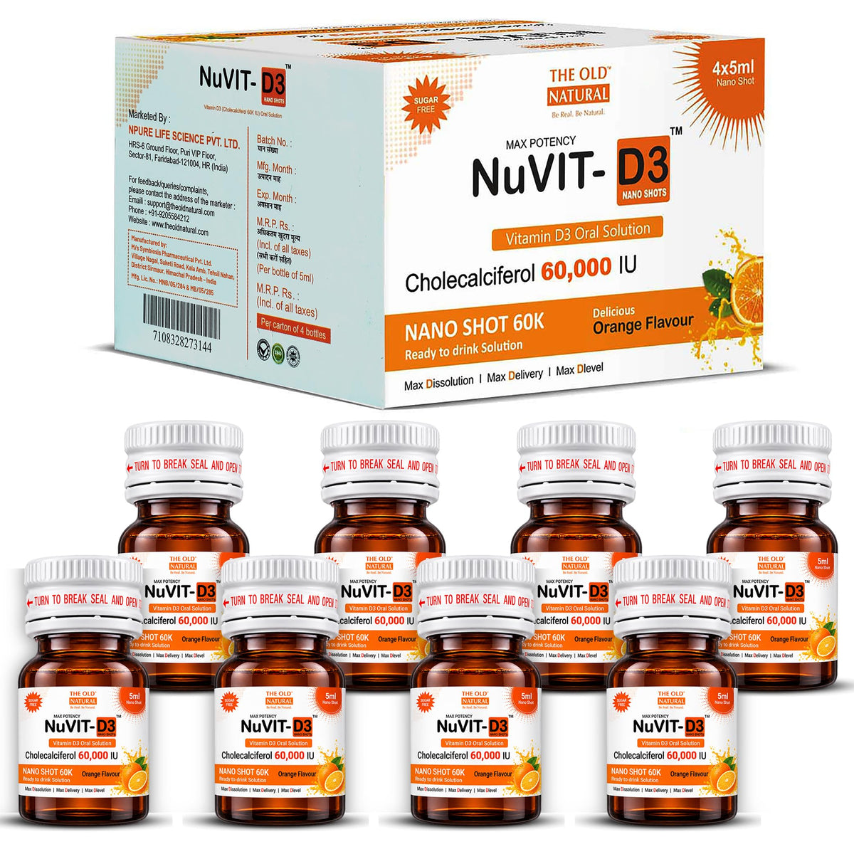 The Old Natural Nuvit D3 Vitamin D3 60000 IU Nano Shots - 8 Pack