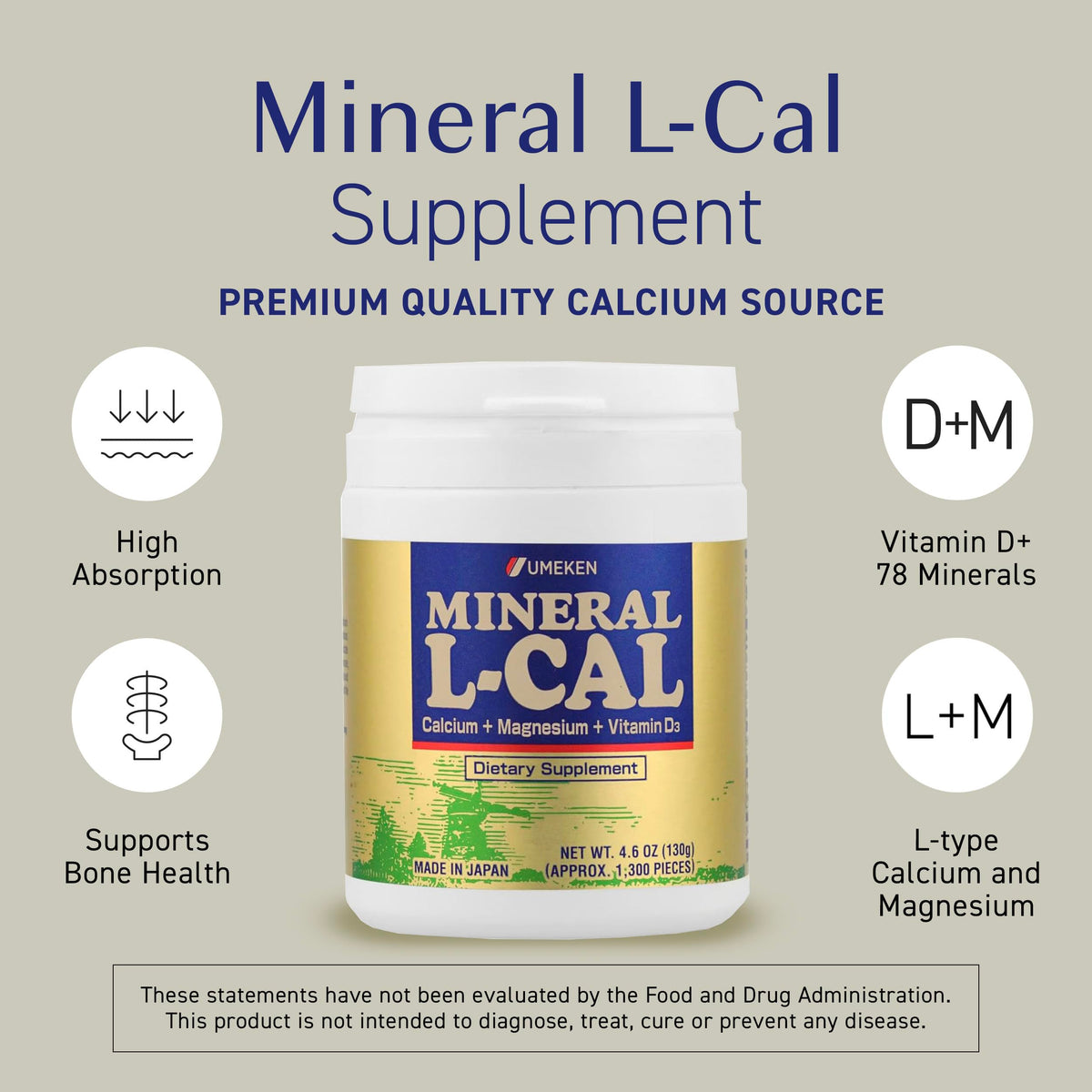 Umeken Mineral L-Cal Calcium with Vitamin D3 & Magnesium - 1,300 Balls - image 2