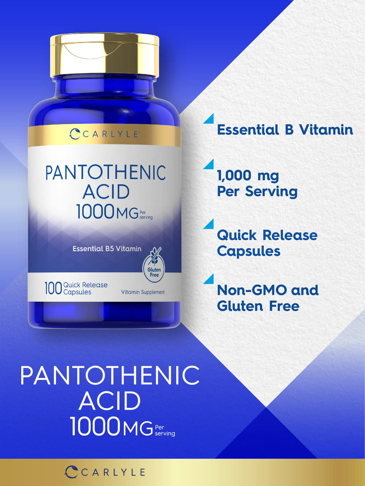 Carlyle Pantothenic Acid Vitamin B5 1000mg - 100 Capsules - image 3