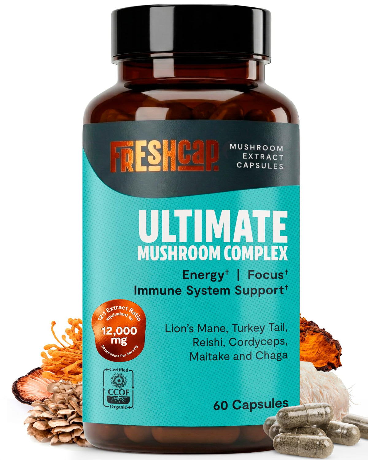 FreshCap Mushrooms Ultimate Mushroom Complex - 60 Capsules