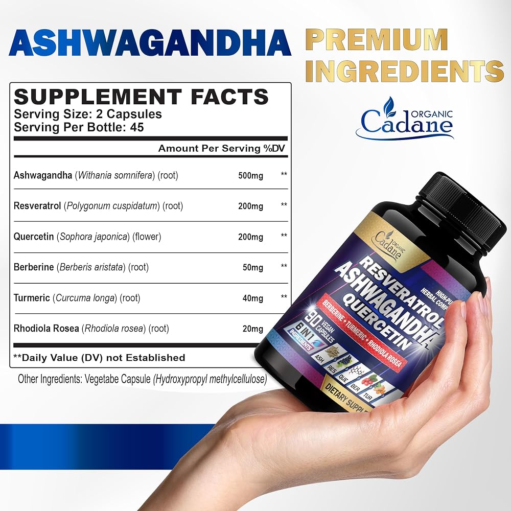 Organic Cadane Ashwagandha Complex with Resveratrol - 90 Capsules - image 2