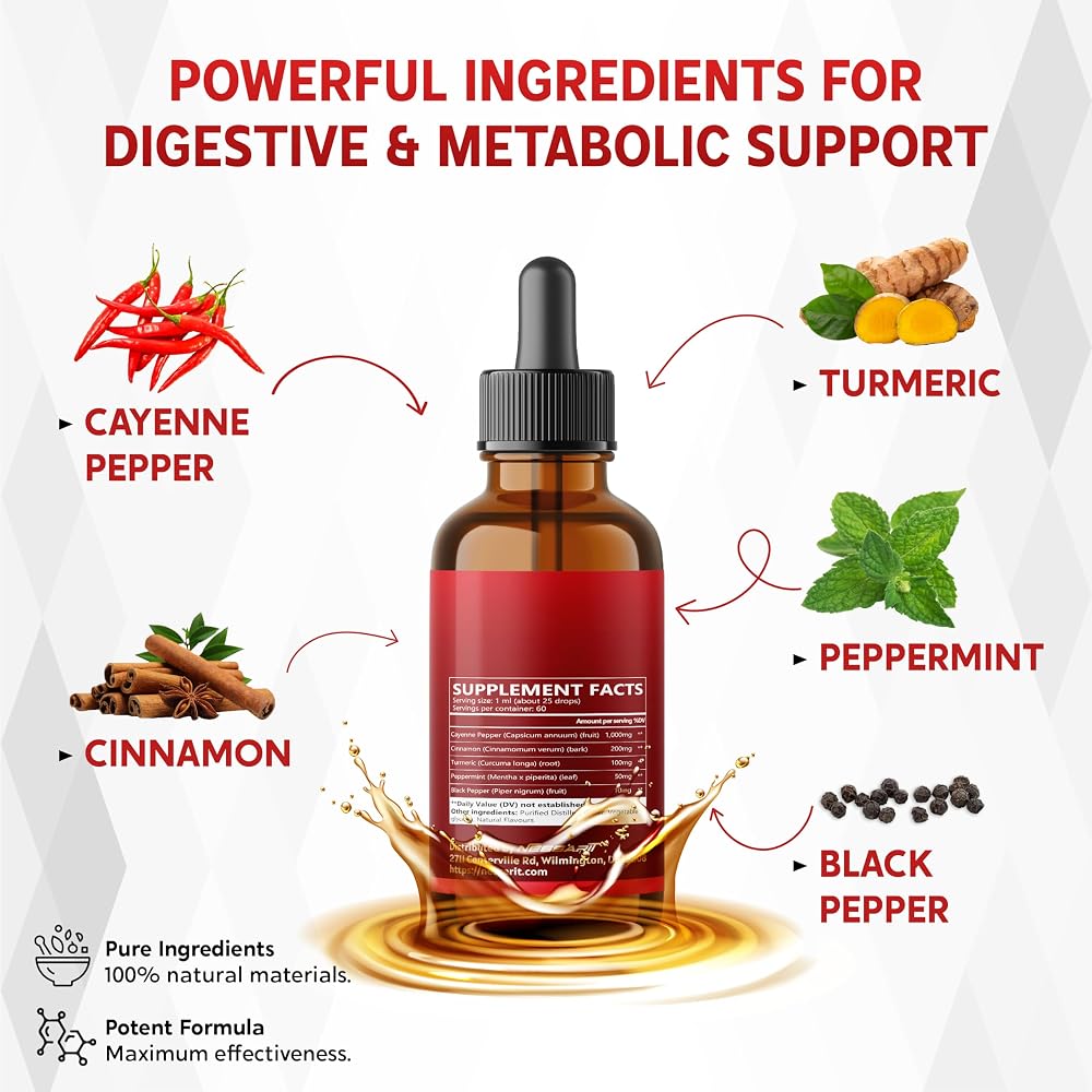 NESSARIT Cayenne Pepper Liquid Drops with Turmeric & Cinnamon - 2 fl oz - image 3