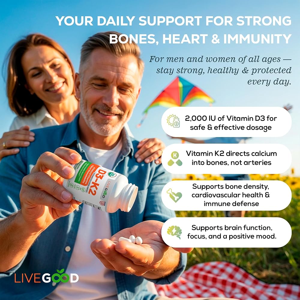 LiveGood Vitamin D3 K2 2000 IU Organic Vegan - 60 Capsules - image 5