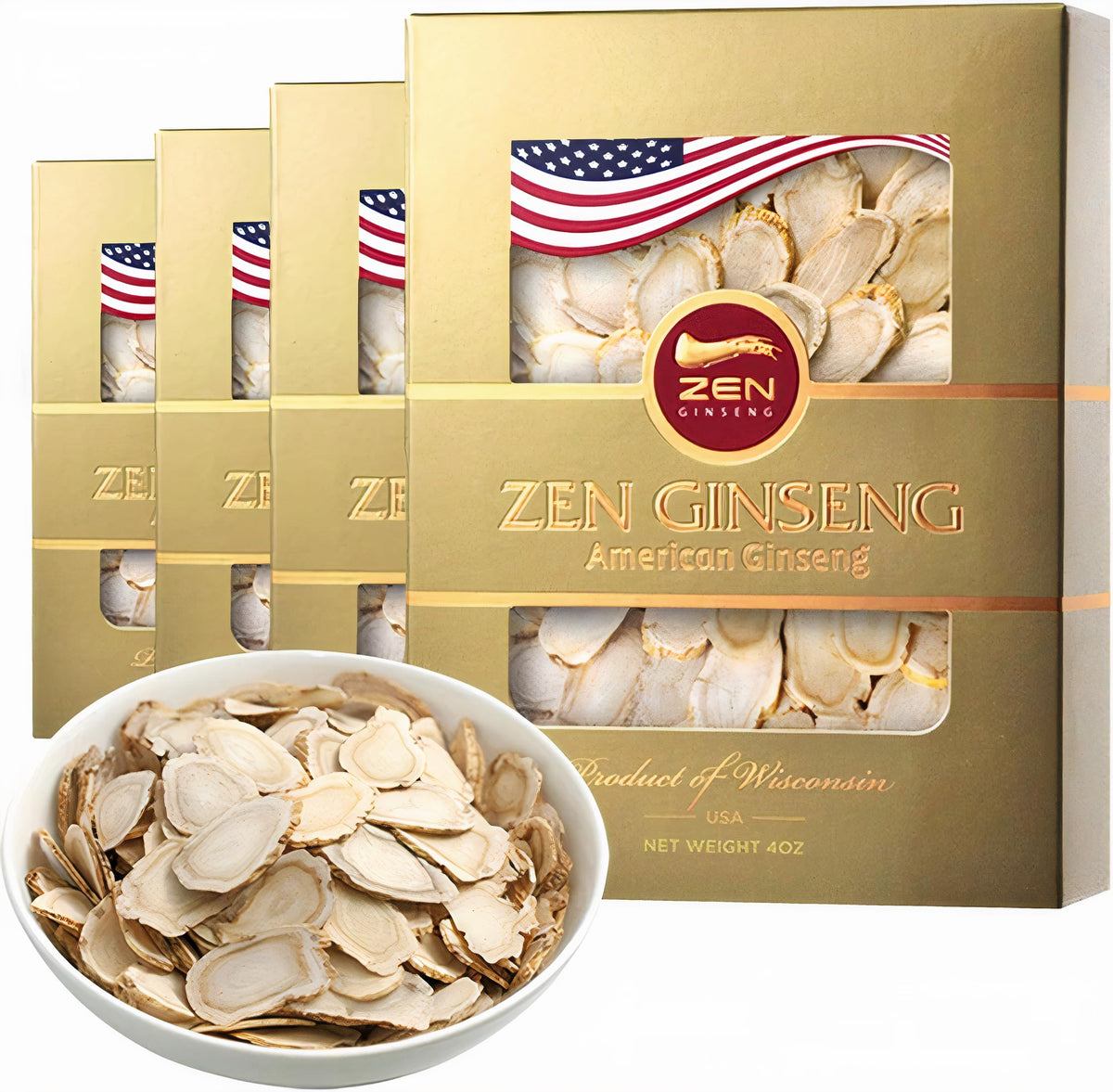 Zen Ginseng American Wisconsin Ginseng Slices - 4 oz (Pack of 4)