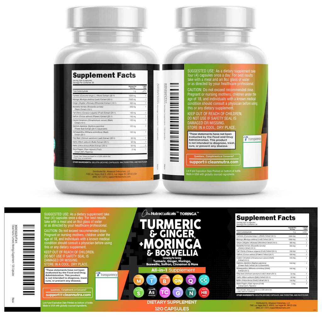 Clean Nutraceuticals Turmeric Moringa Supplement - 120 Capsules - image 9