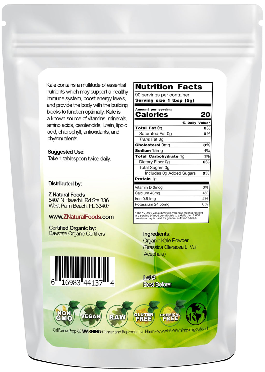 Z Natural Foods Organic Kale Powder - 16 oz - image 2