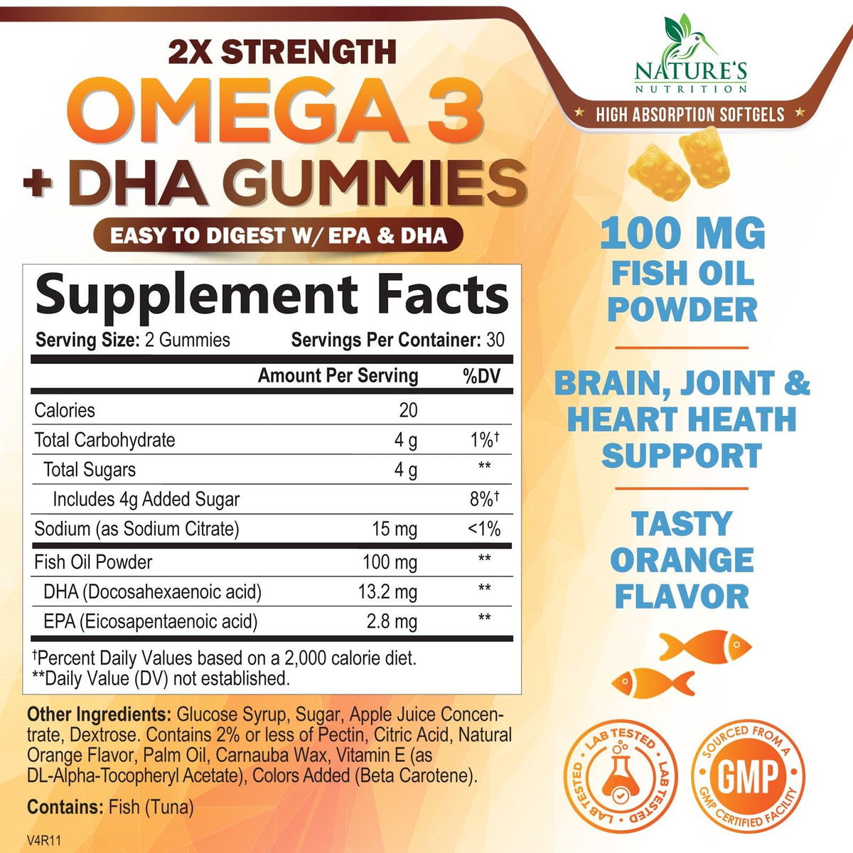 Nature's Nutrition Omega 3 Fish Oil Gummies - Extra Strength Omega-3