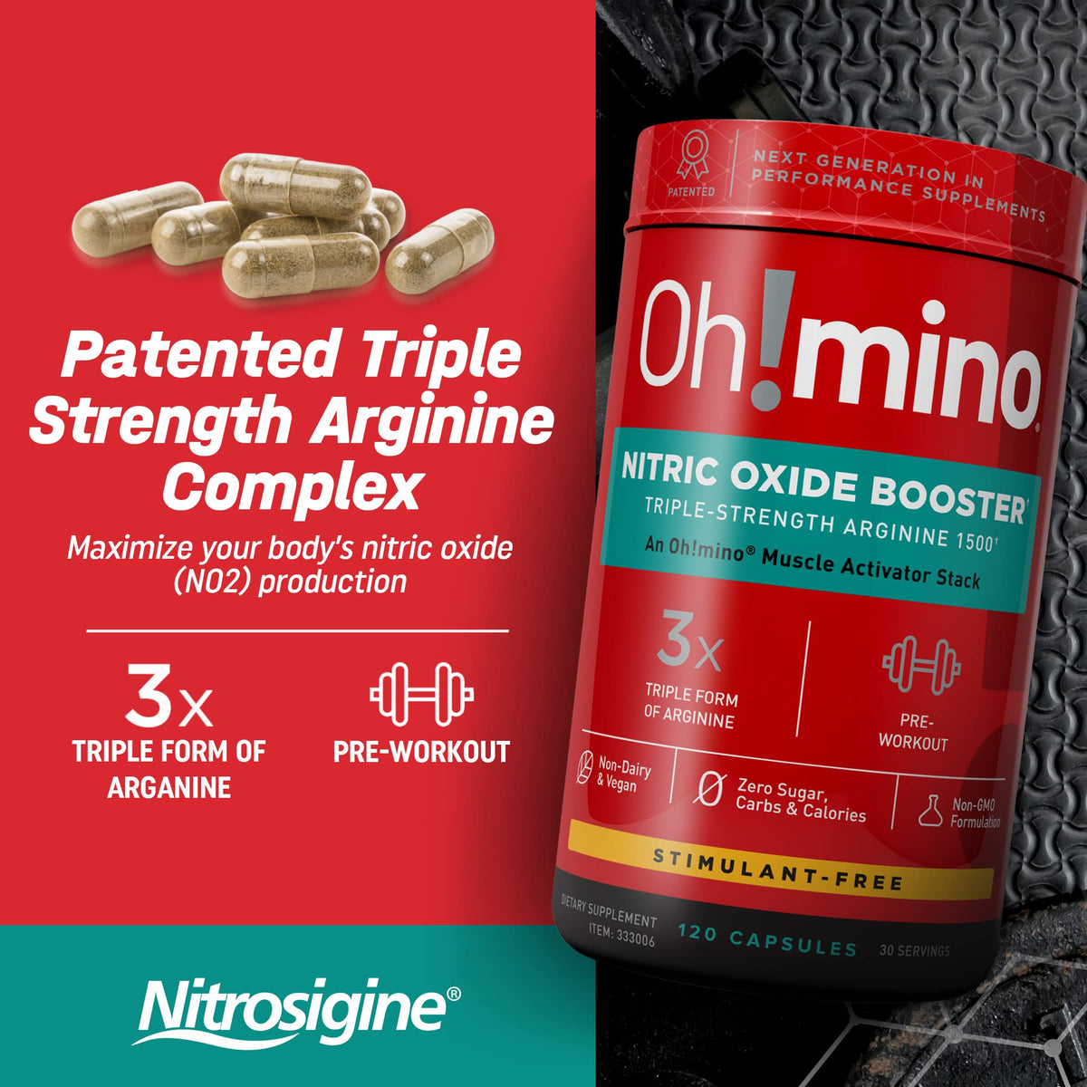 Oh!mino Nitric Oxide Supplement L-Arginine - 120 Capsules - image 4