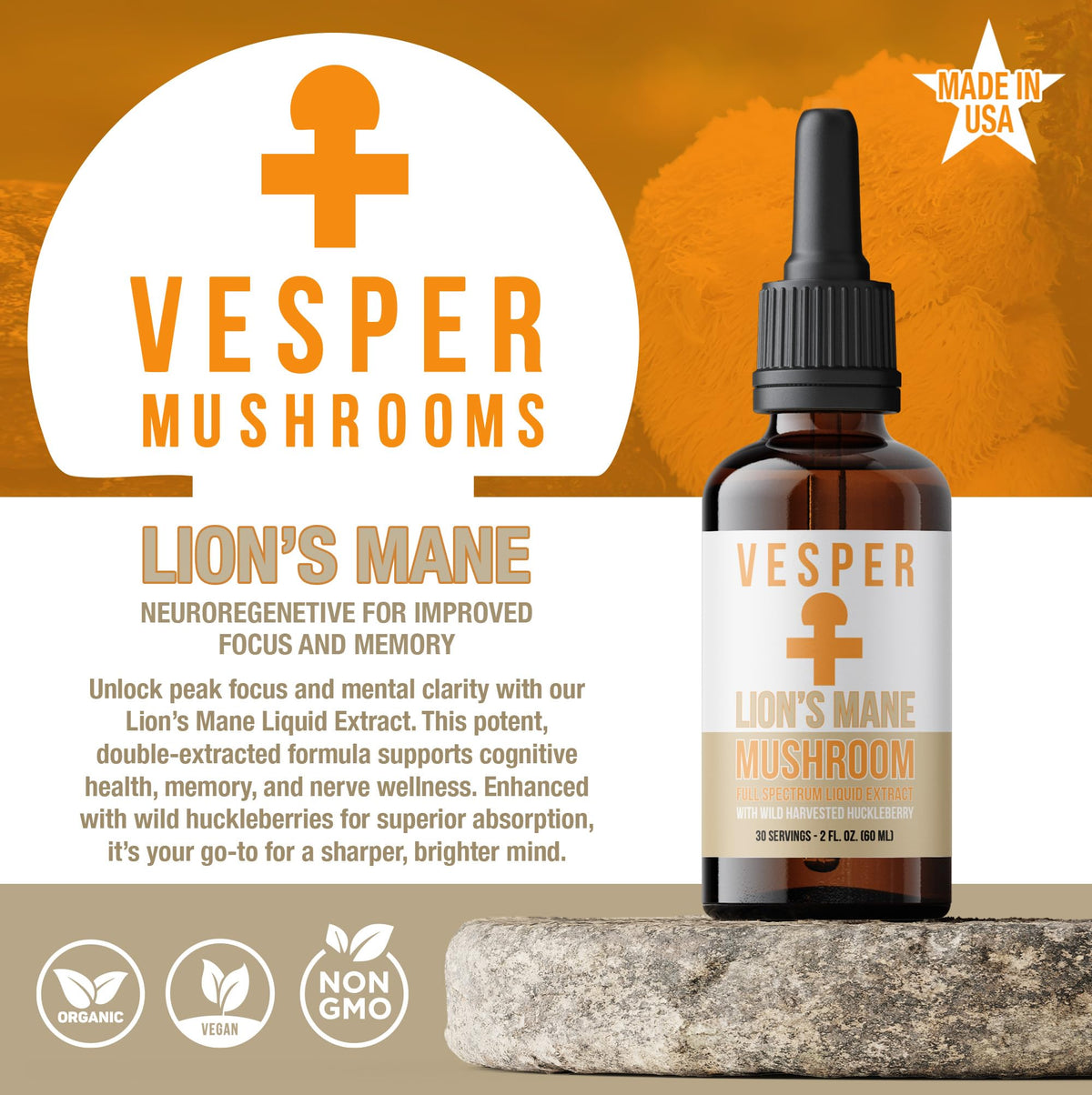 Vesper Mushrooms Liquid Extract - Double Extraction with Wild