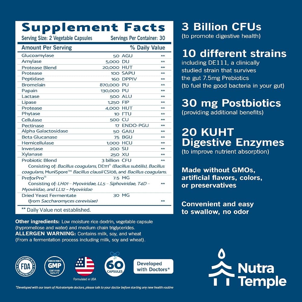 NUTRATEMPLE Probiotics 4-in-1 Digestive Enzymes - 60 Capsules - image 2
