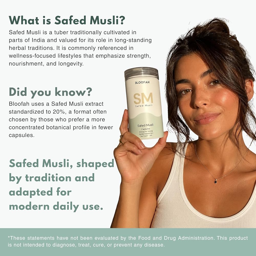 Bloofah Safed Musli Extract 500mg Capsules - 120 Count - image 3