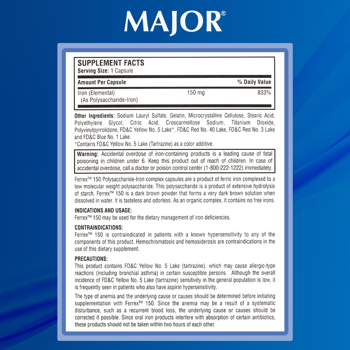 MAJOR Ferrex-150 Polysaccharide-Iron Complex - 100 Capsules - image 7