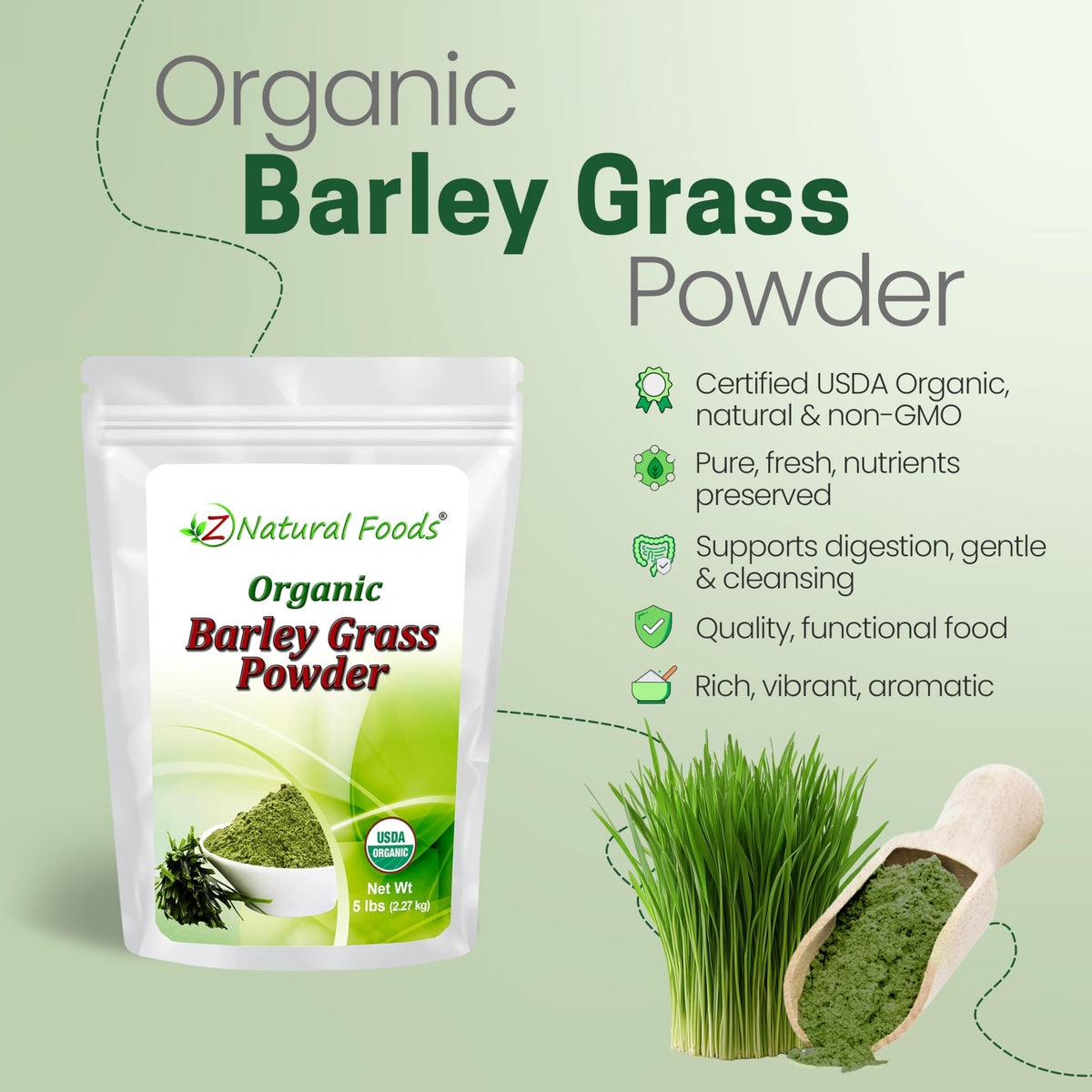 Z Natural Foods Organic Barley Grass Powder - Whole Food Green Blend