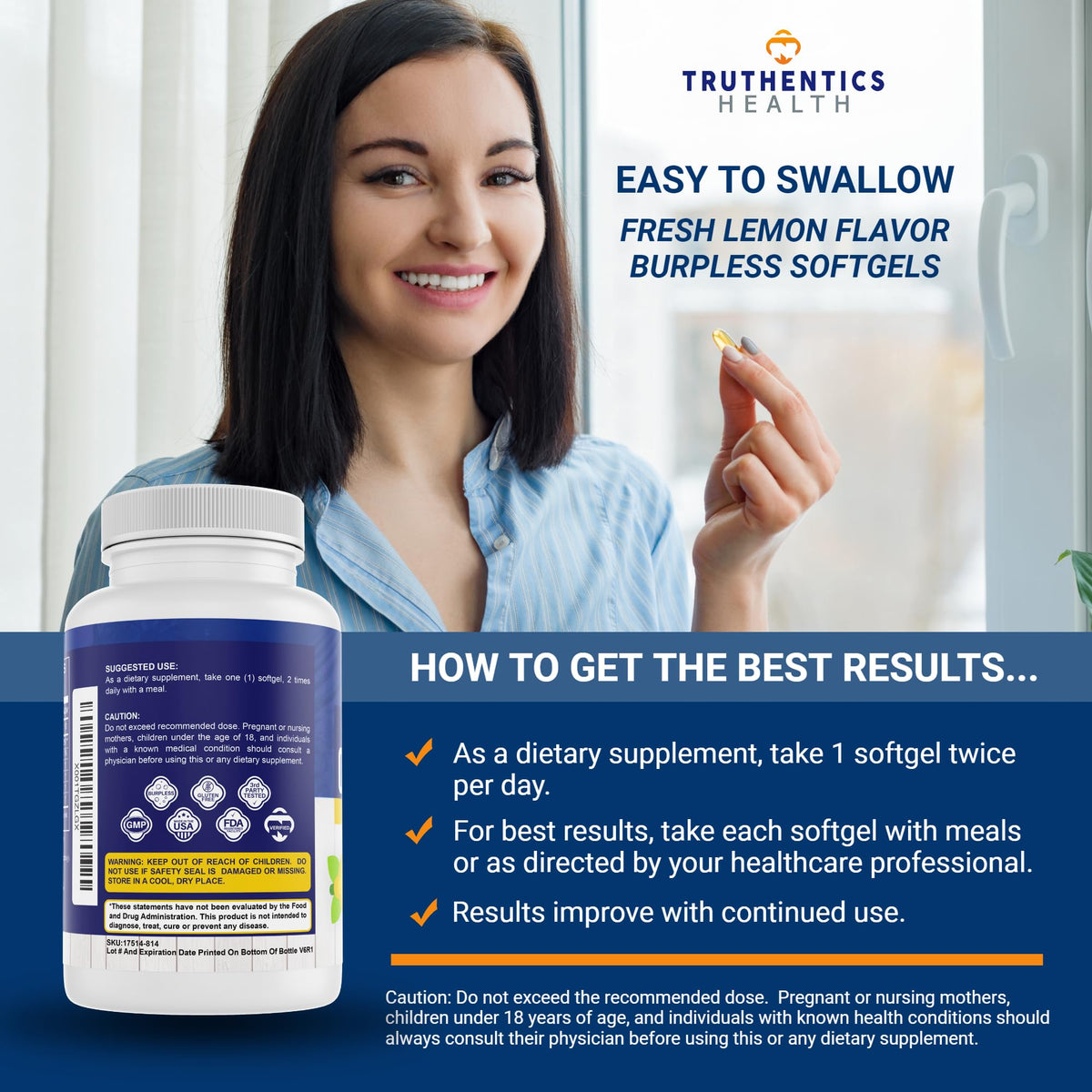 TRUTHENTICS Omega 3 Fish Oil 2400 mg - 60 Softgels - image 2